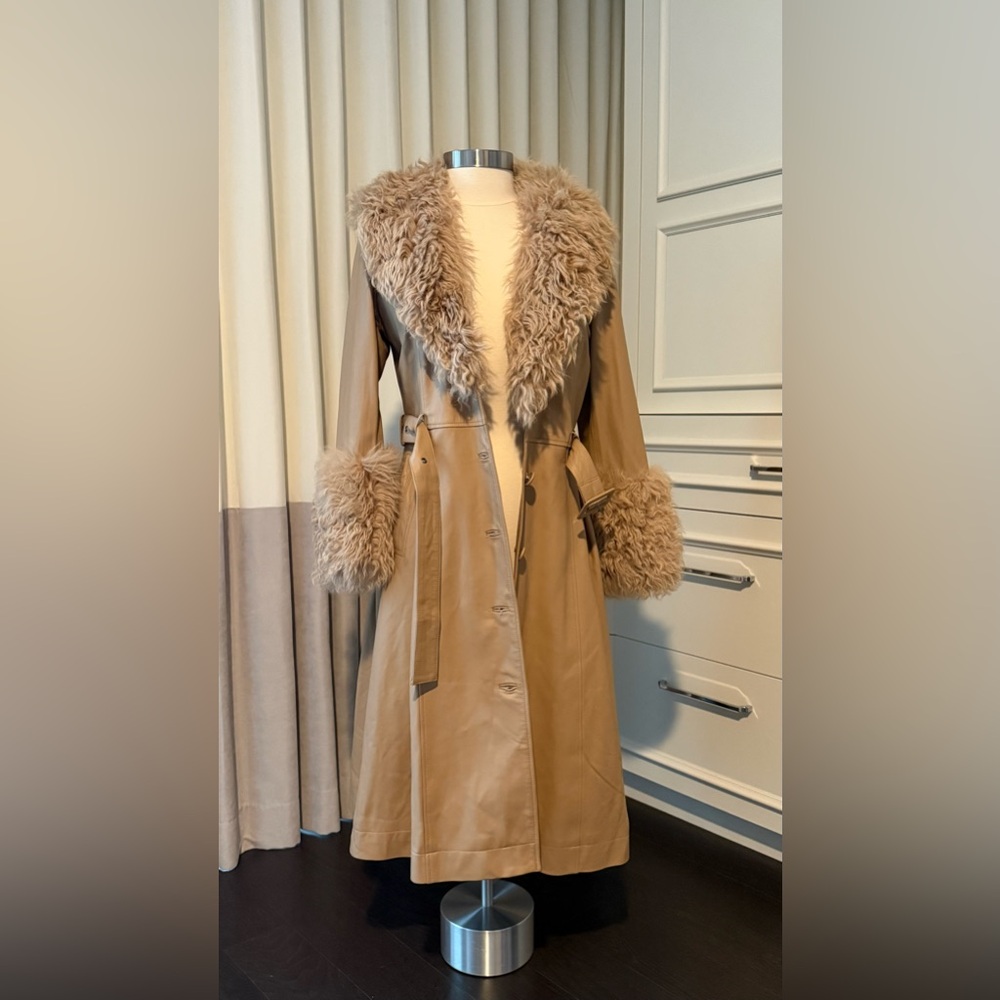 Saks Potts foxy coat in tan leather and shearling